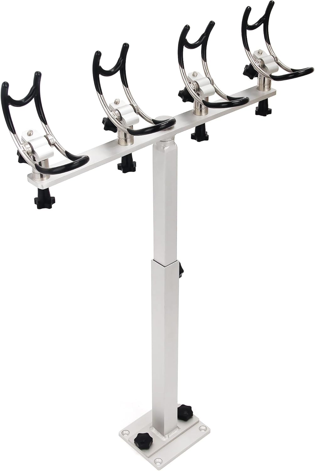 Premium Aluminum Boat Rod Holder - 360° Rotating Fishing Rack for 4 Rods, Adjustable Height (16-30 Inches), Saltwater/Freshwater Compatible with Quick-Release Anti-Trip Mount