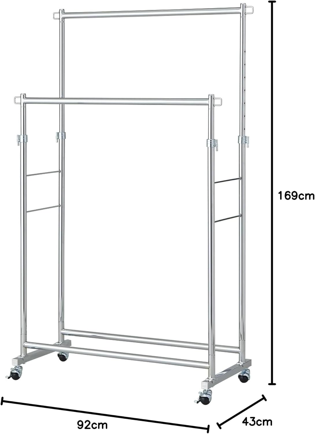金属 ハンガーラック パイプハンガー ダブル 高耐荷重 80kg 頑丈 室内 洗濯 シルバー