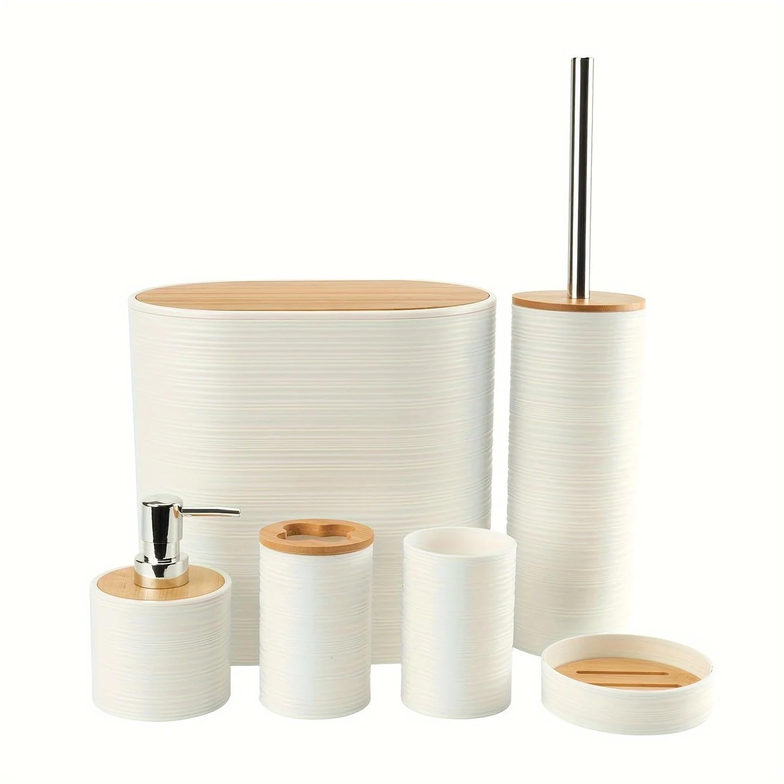 Bathroom Soap Dispenser Set 6pcs/set Bathroom Accessories Set Toothbrush Holder Bath Accessory Complete For Countertop Vanity(White)