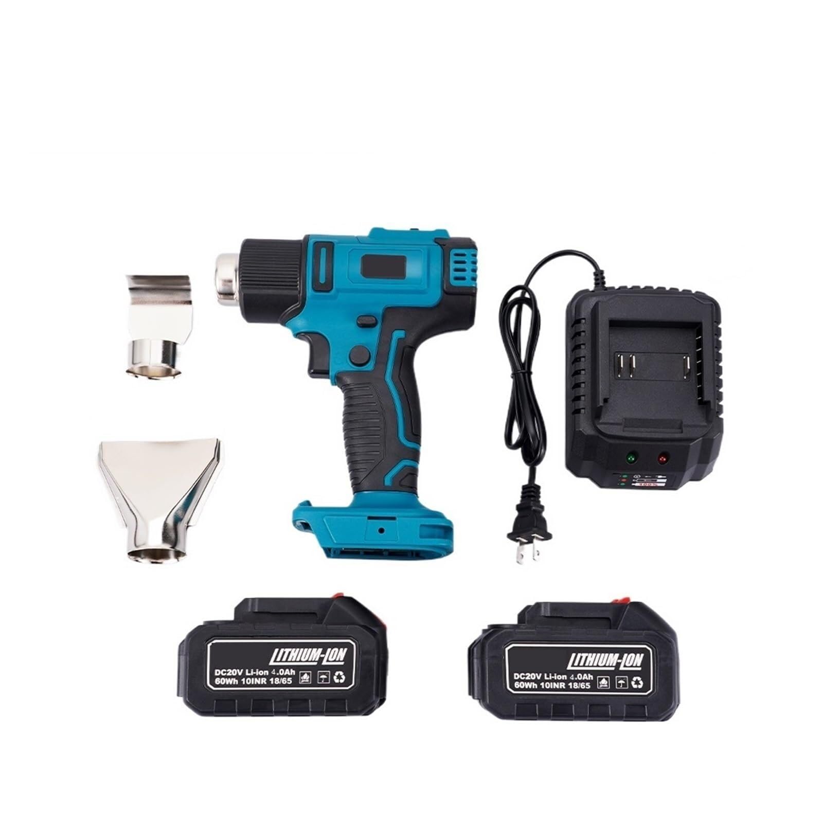 Heat Guns Electric Hot Air Gun Cordless Heat Gun Adjustable Temperature Handheld Electrical Heat Air Machine Heating (Color : Without Battery) (2battery 4.0a)