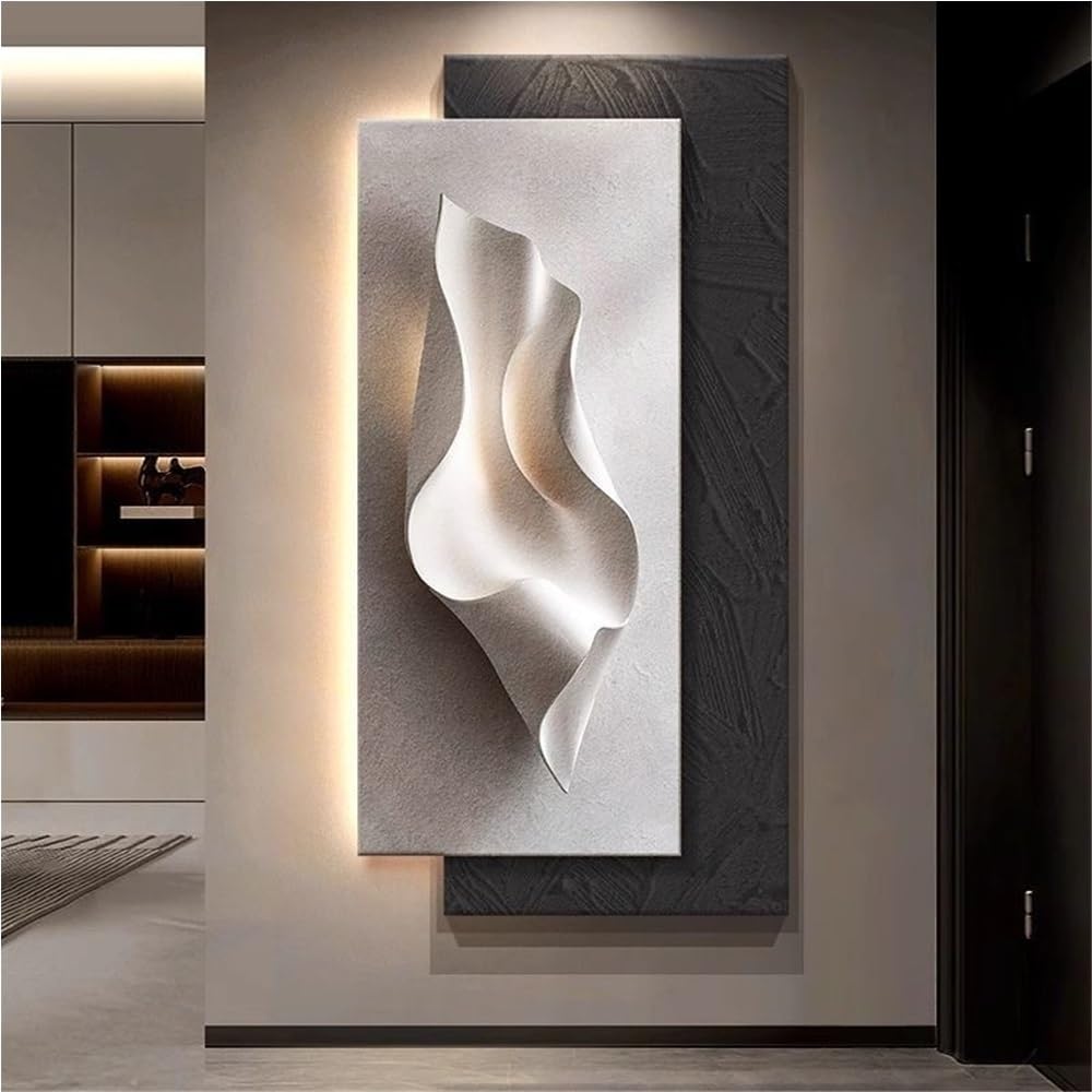 MESCXTY Abstract Wall Art with LED Lights, Imitation 3D Decor, Modern Sculpture, Decorative Painting for Living Room, Bedroom(A,47.2 * 23.6IN)