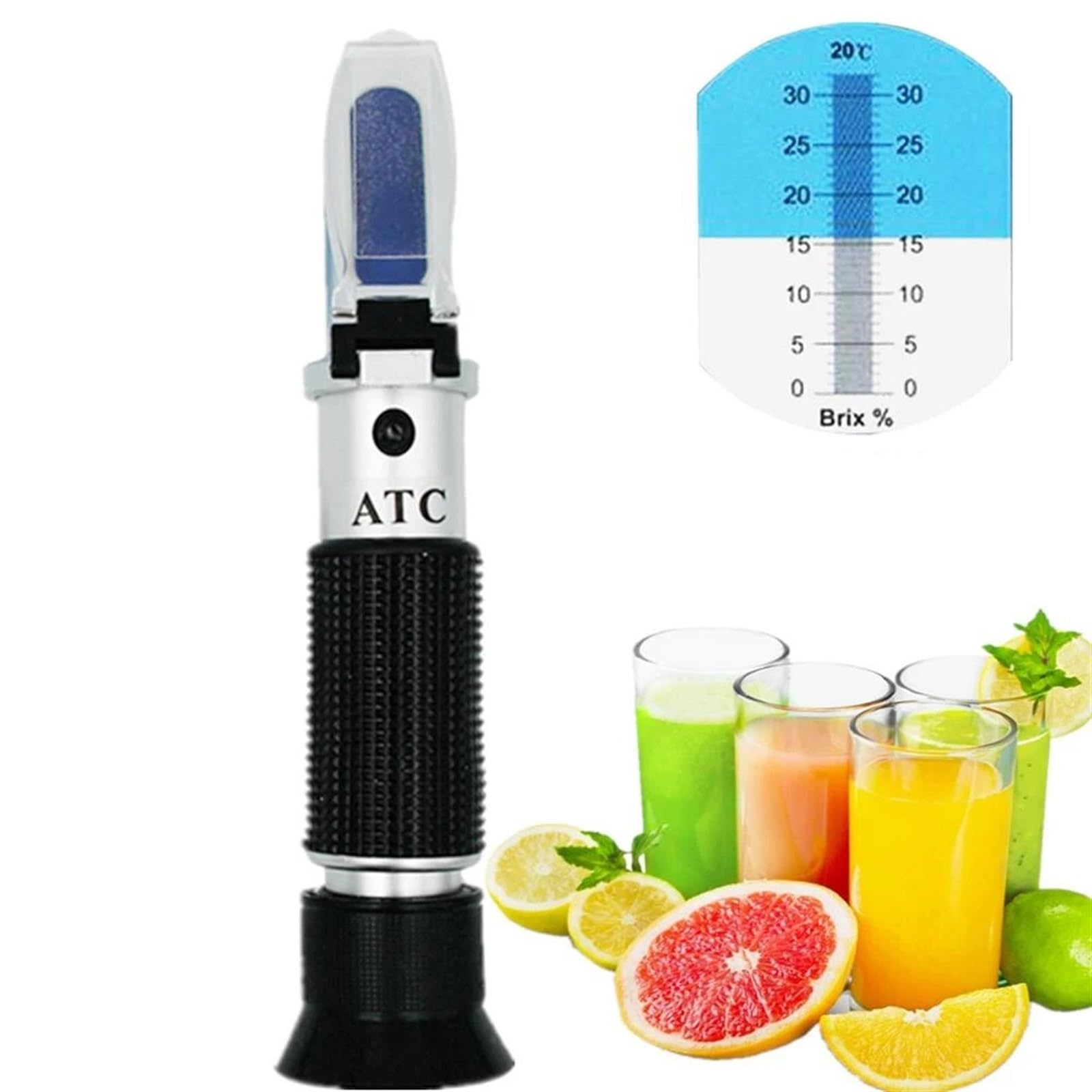 Kogedss One Color Refractometer, Refractometer Hand Held Sugar Level Test Meter Food Fruit Beverages Content Homebrew Tool With Atc/Brix Range 0~32%