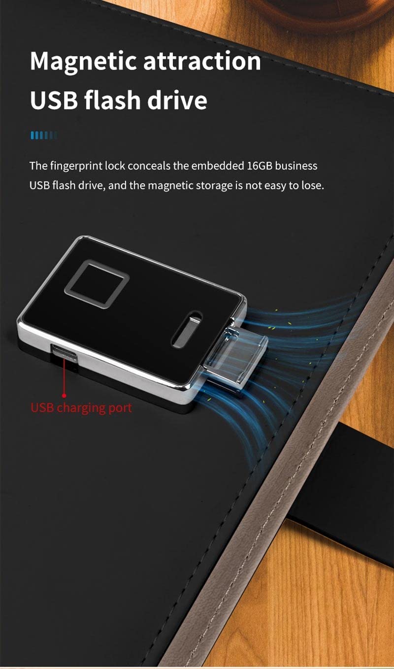 TAHALI Business A5 Black Fingerprint Lock Notebook Bloc de Notas Inteligente con Power Bank (Color : Black-Soul Eater1)