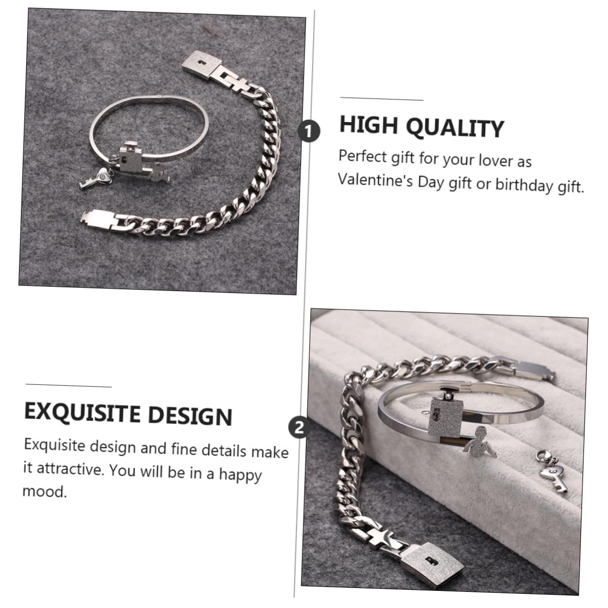 SHERCHPRY 3pares Pulsera Inoxidable Candado Para Parejas Joyería De Moda Para Mujeres y Hombres Día De San Valentín o