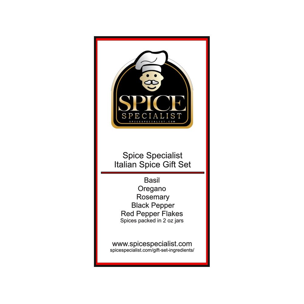 Italian Spice Gift Set - 5 x Plastics (Contains: Basil (1.0 oz), Oregano (1.5 oz.), Rosemary (1.5 oz.), Red Pepper (2.5 oz.), and Black Pepper (3.0 oz.))
