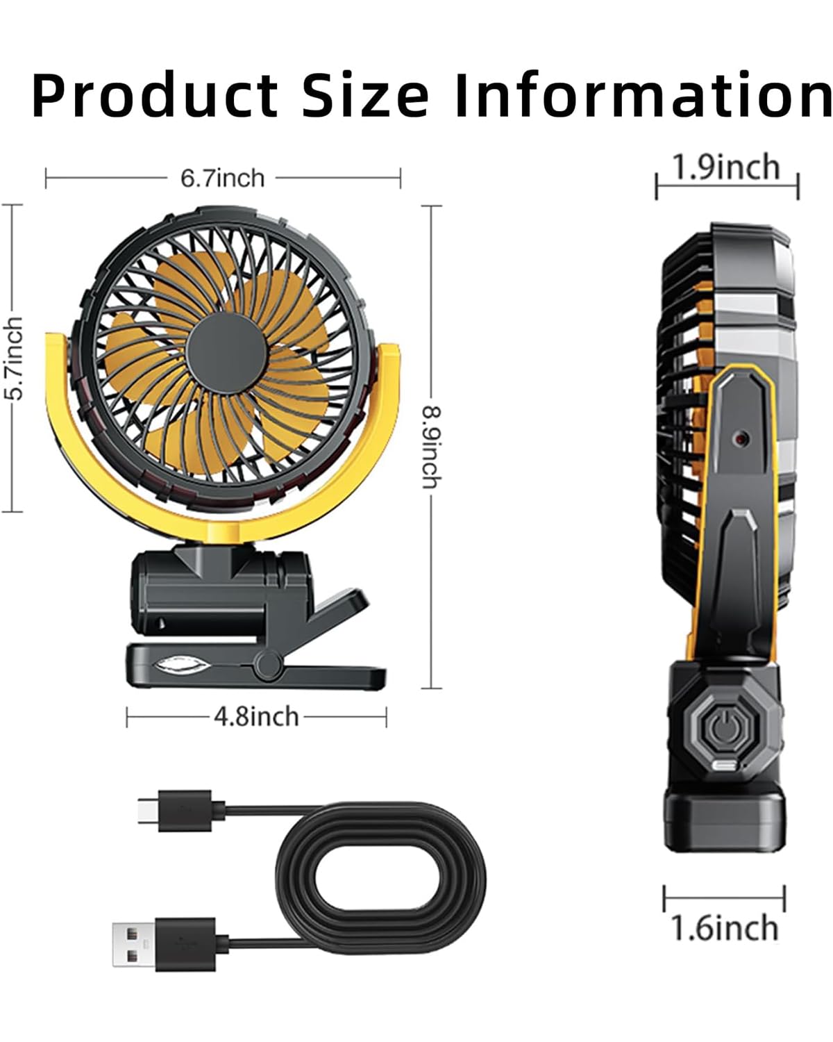 Ventola per auto con clip per aletta parasole, 2000 mAh, ricaricabile a batteria, ventilatore USB che soffia aria fredda, ventola di raffreddamento portatile per auto senza AC, per veicoli