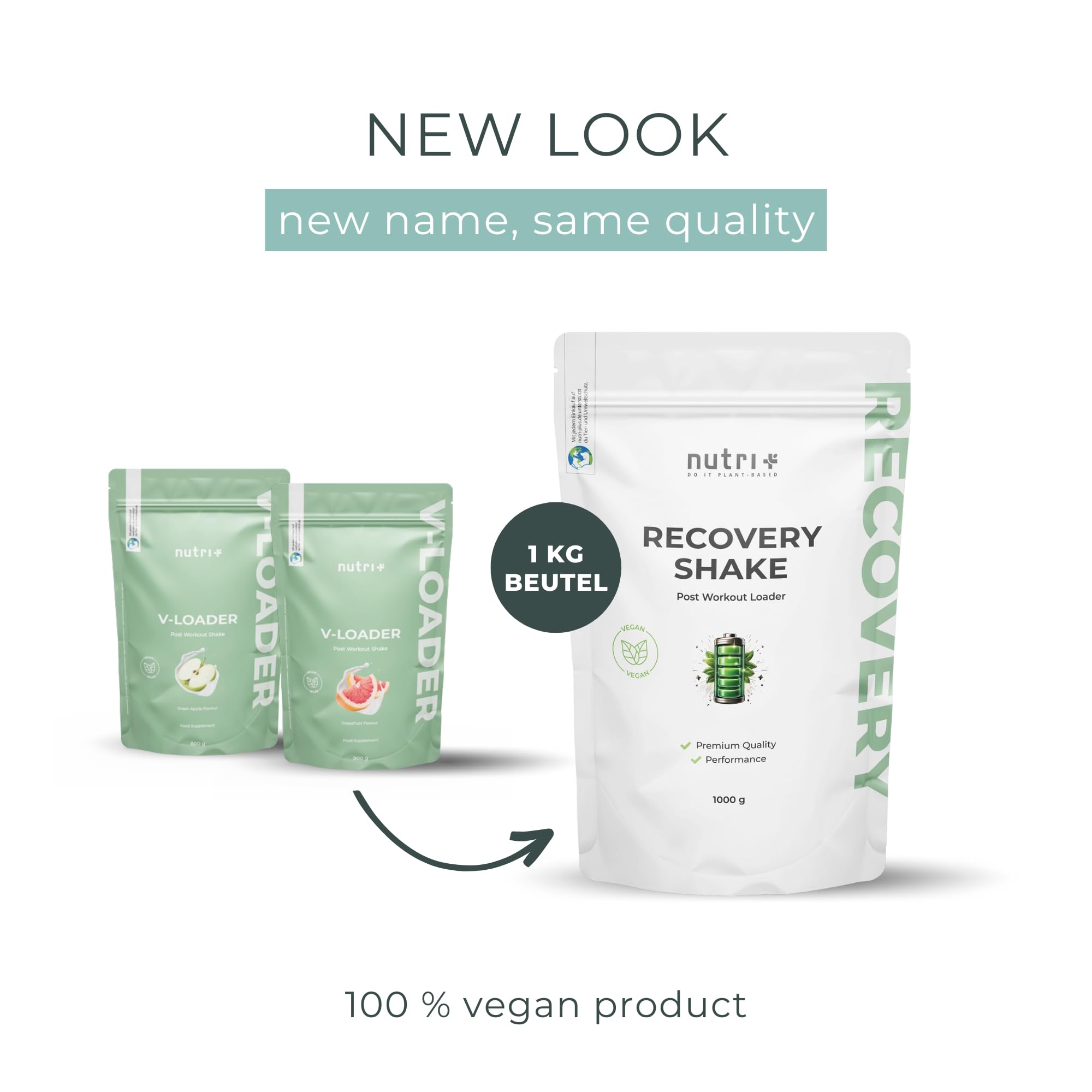 nutri+ vegan V-Loader Powder, Sacchetto 1000 g, Ice Tea Peach