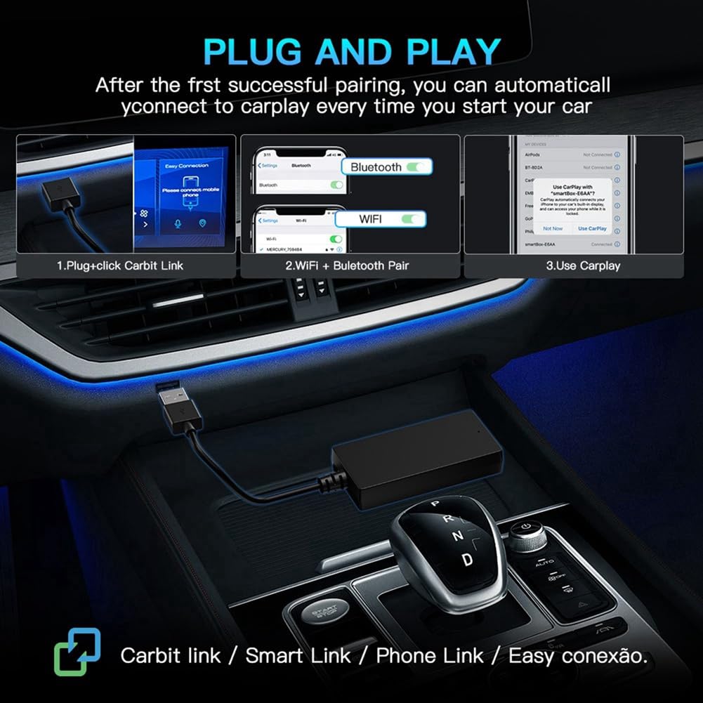 Collegamento Carbit Plug And Play A Wireless CarPlay Android Auto Box Navigazione per Auto Interconnessione di Macchine per Auto Intelligenti