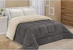 Edredom Dupla Face Casal Queen 2.40x2.20 - Lado Manta e Lado Sherpa (Pele de Carneiro), Aconchegante para Inverno(Cinza)