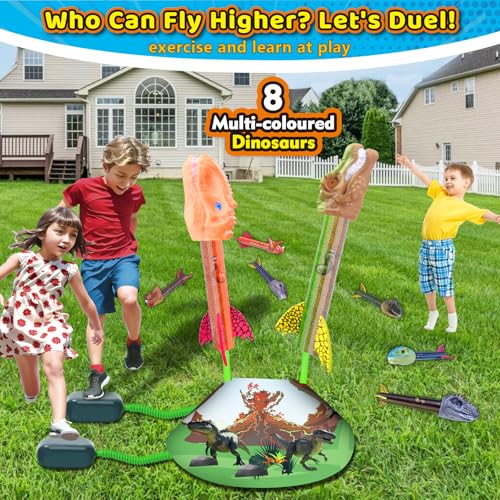 Dinosaur Rocket Launcher for Kids, 8 Rockets with 2 Launcher Pads, Launch Up to 100 Ft, Dinosaur Toys for Kids, Outdoor Toys, Birthday Gifts for 3 4 5 6 7 Year Old Boys Girls - Image 3