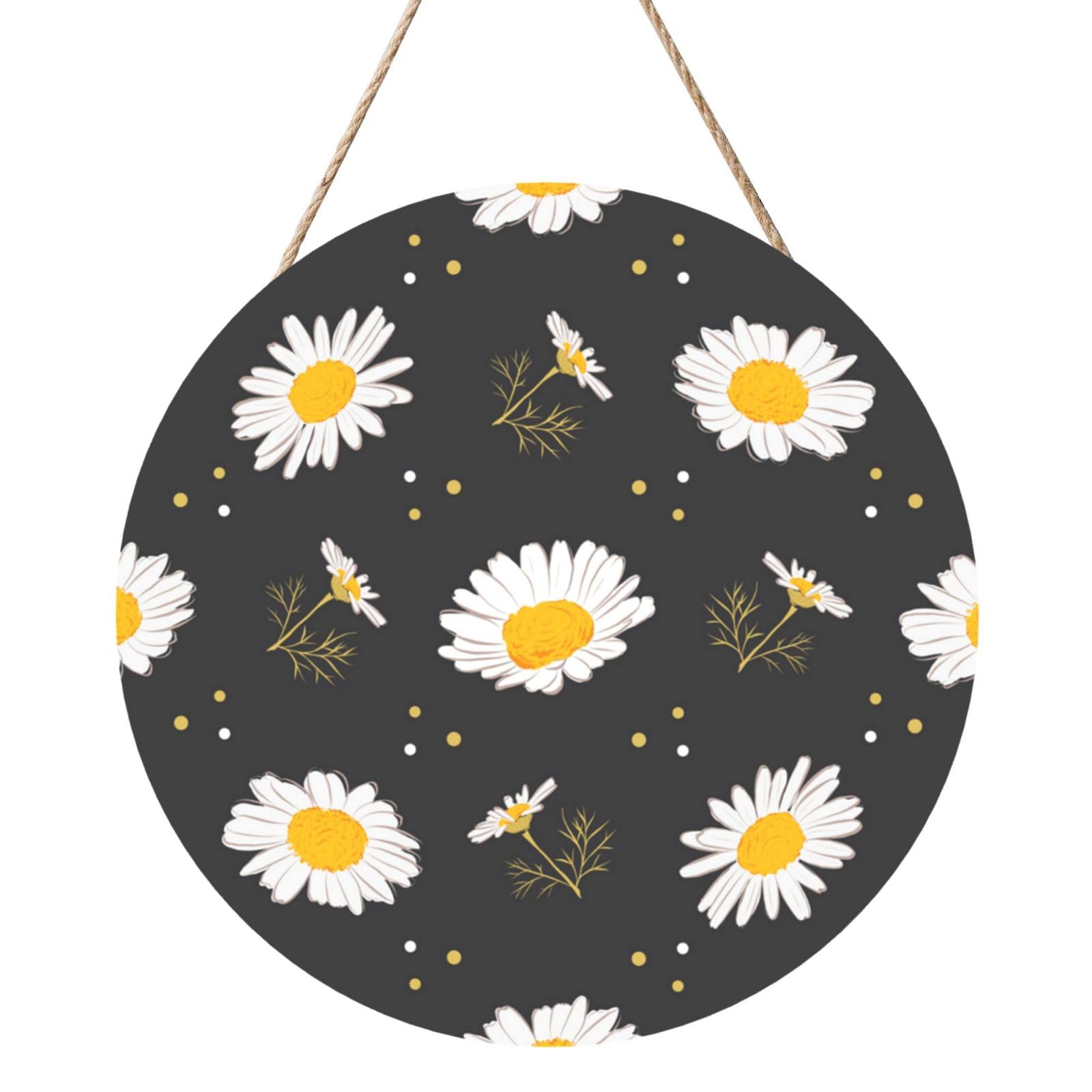 InOmak Daisy Flowers, Round Wood Panel Painting 12 in, Wall Hanging Painting For Home