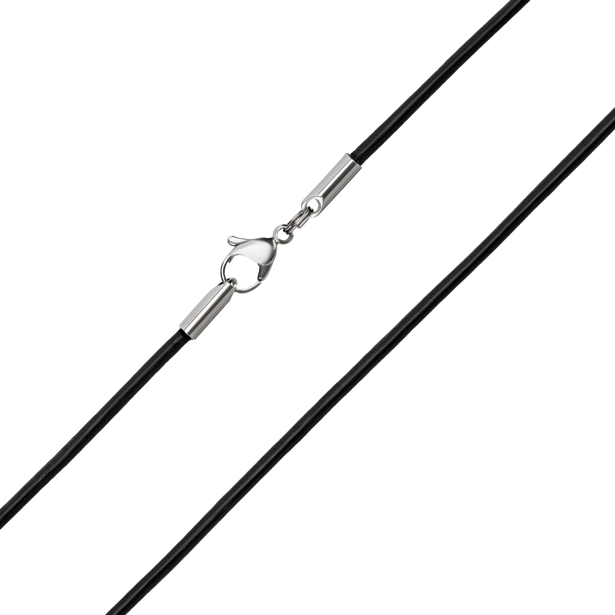 Auroris Collana in vera pelle nera spessore 2 mm con chiusura a moschettone senza anello di collegamento in acciaio inox