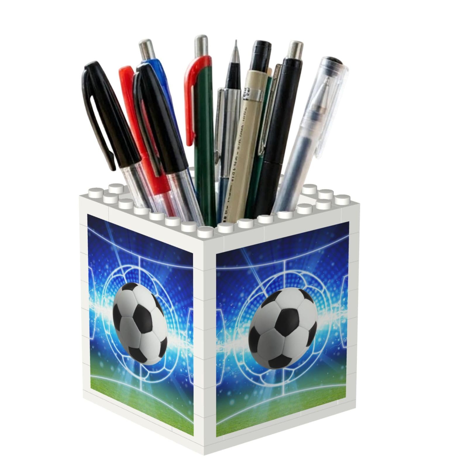 Poadnly Soccer Ball Glitter Football Field, Pen Pot Pencil Holder for Office Home School, Compact Desk Organiser for Office Stationery