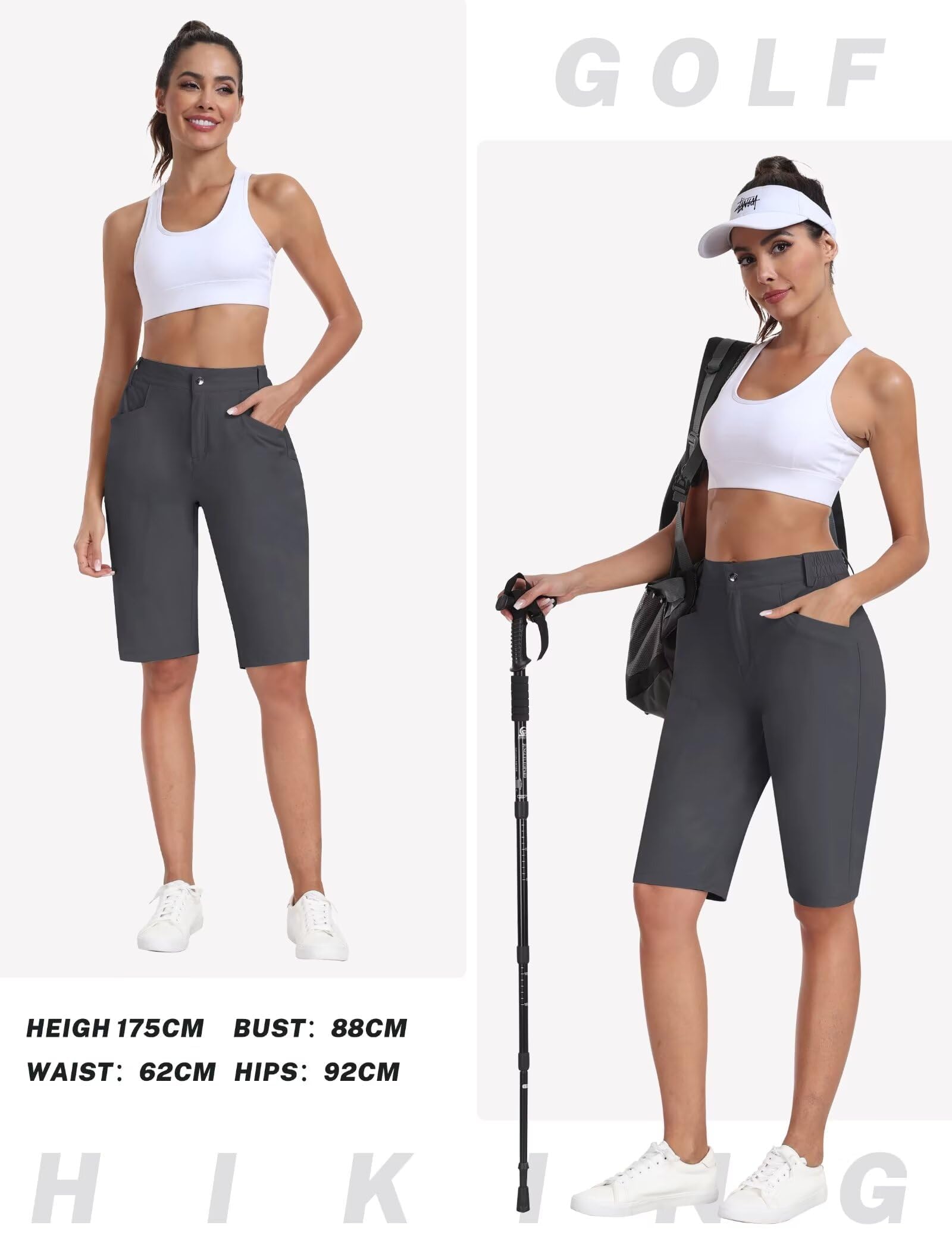 MoFiz Pantalones Cortos Cargo para Mujer Verano Ligeros Cintura Alta Trekking Corto Bermudas Shorts con Bolsillo Cremallera