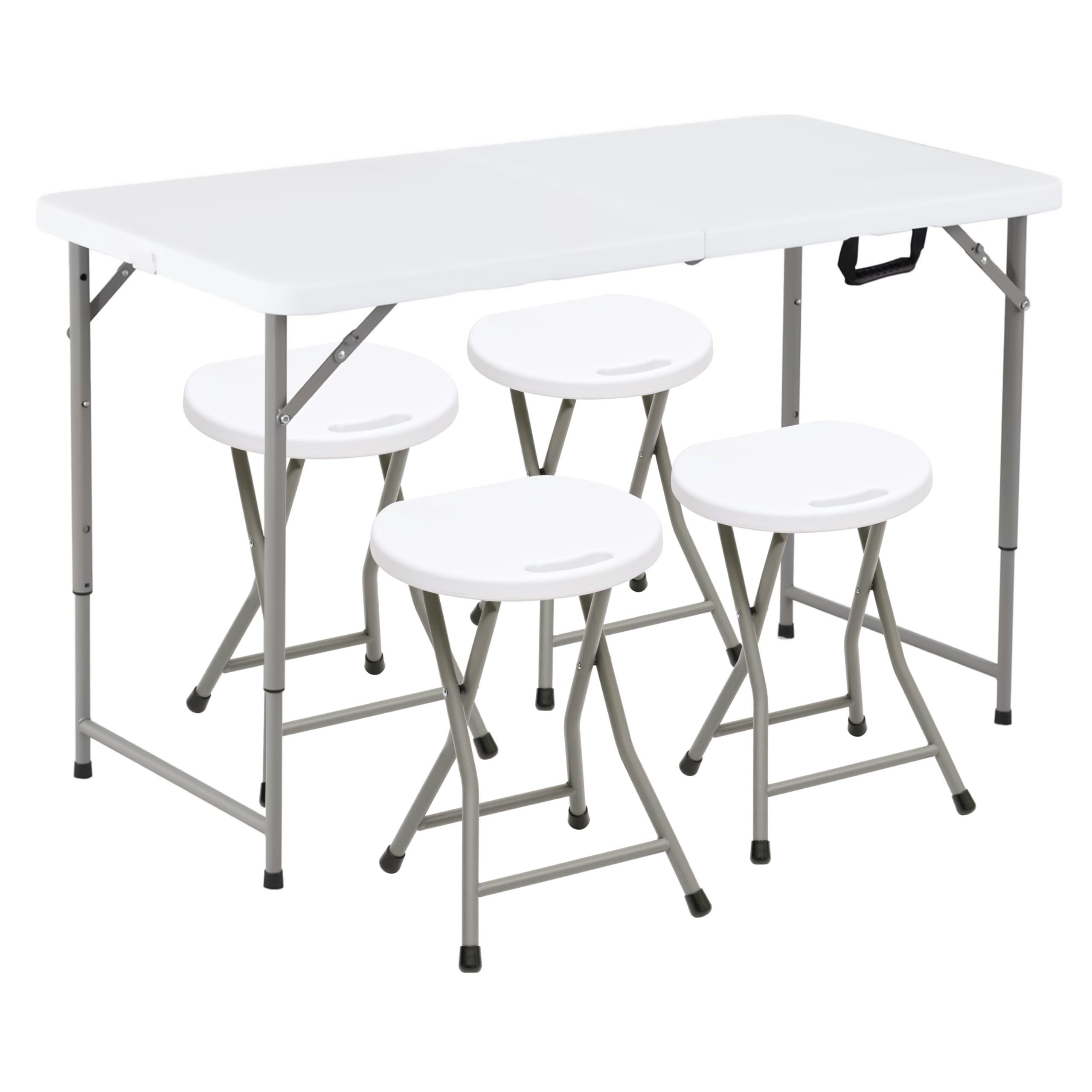Livzing Heavy-Duty Plastic Portable Picnic Table with 4 Chairs- Height Adjustable and Foldable Table Chair Set for Picnic-Hiking-Patio-Party-Garden-Travel Friendly Multi Purpose Dining Set - White