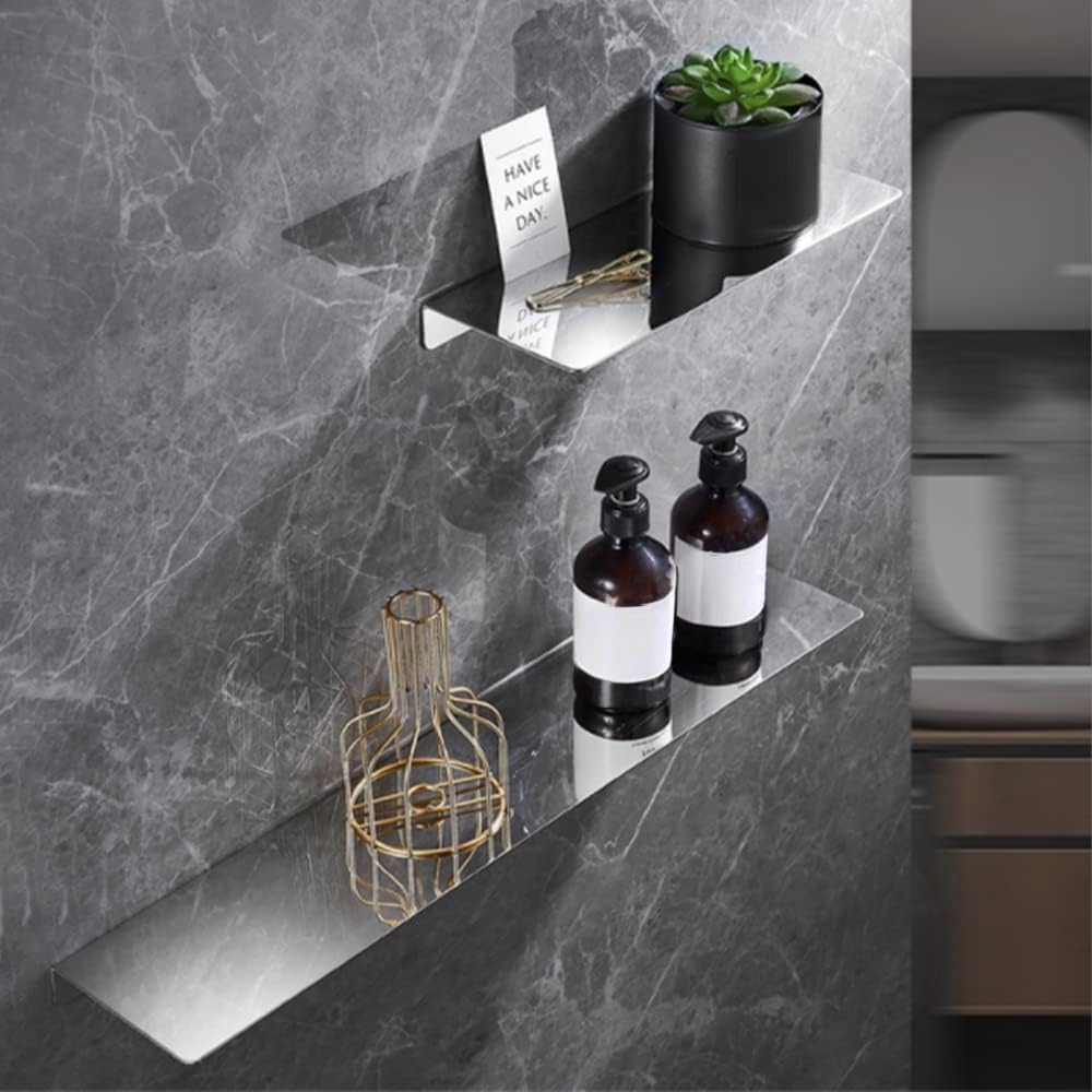 2 Mensole da Doccia in Acciaio Inox Montate al Muro, Senza Foratura, Autoadesive, Accessori da Bagno per Bagno e Cucina (Cromo, 2 pezzi)