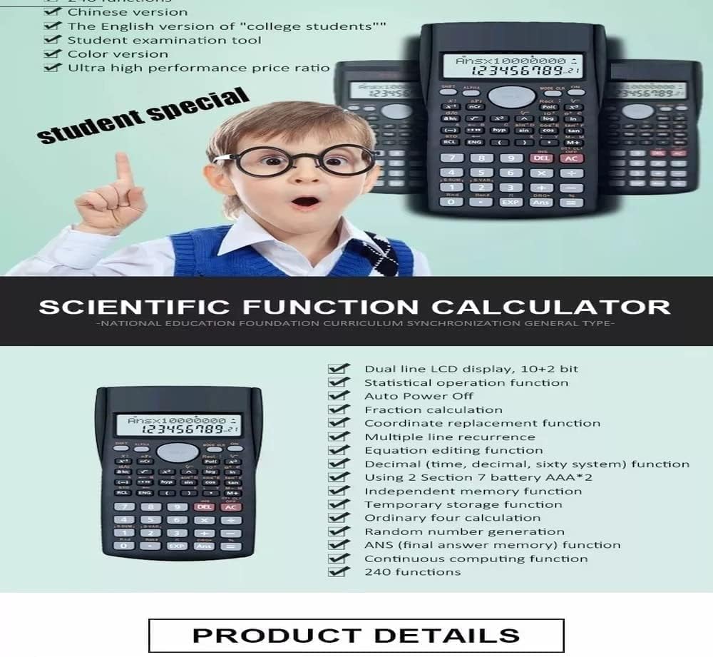 Scientific Calculator With 240 Multi-function Enhance Learning 2-Line Display Electronic Calculator, Perfect For GCSE A Level Math Calculator And Secondary School Calculator