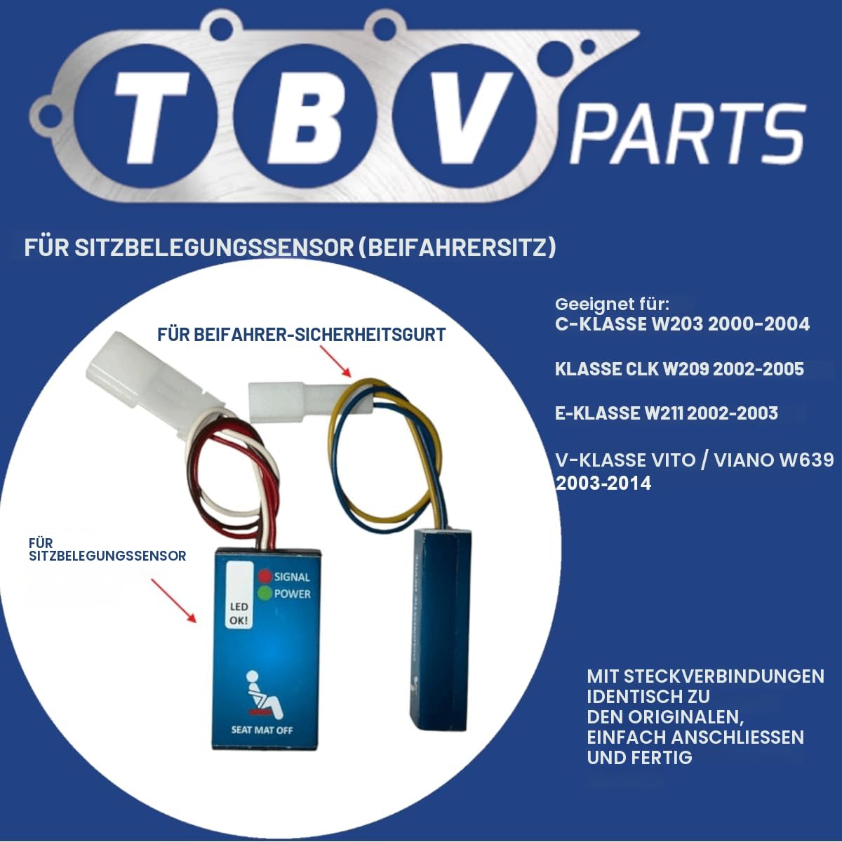 Sitzbelegungssensor-Emulator SRS-Simulator Beifahrer-Emulator Bypass-Emulator Simulator für W203(2000-2004) W209(2002-2005) W211(2002-2003) W639(2003-2014444444)