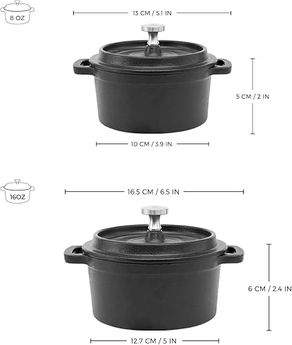 Miniatura 3 de Flavehc Mini Cocotte - Mini horno holandés de 8 onzas, 0.25 cuartos de galón, asador de ajo de hierro fundido para horno, ajo, confitado, ramequines