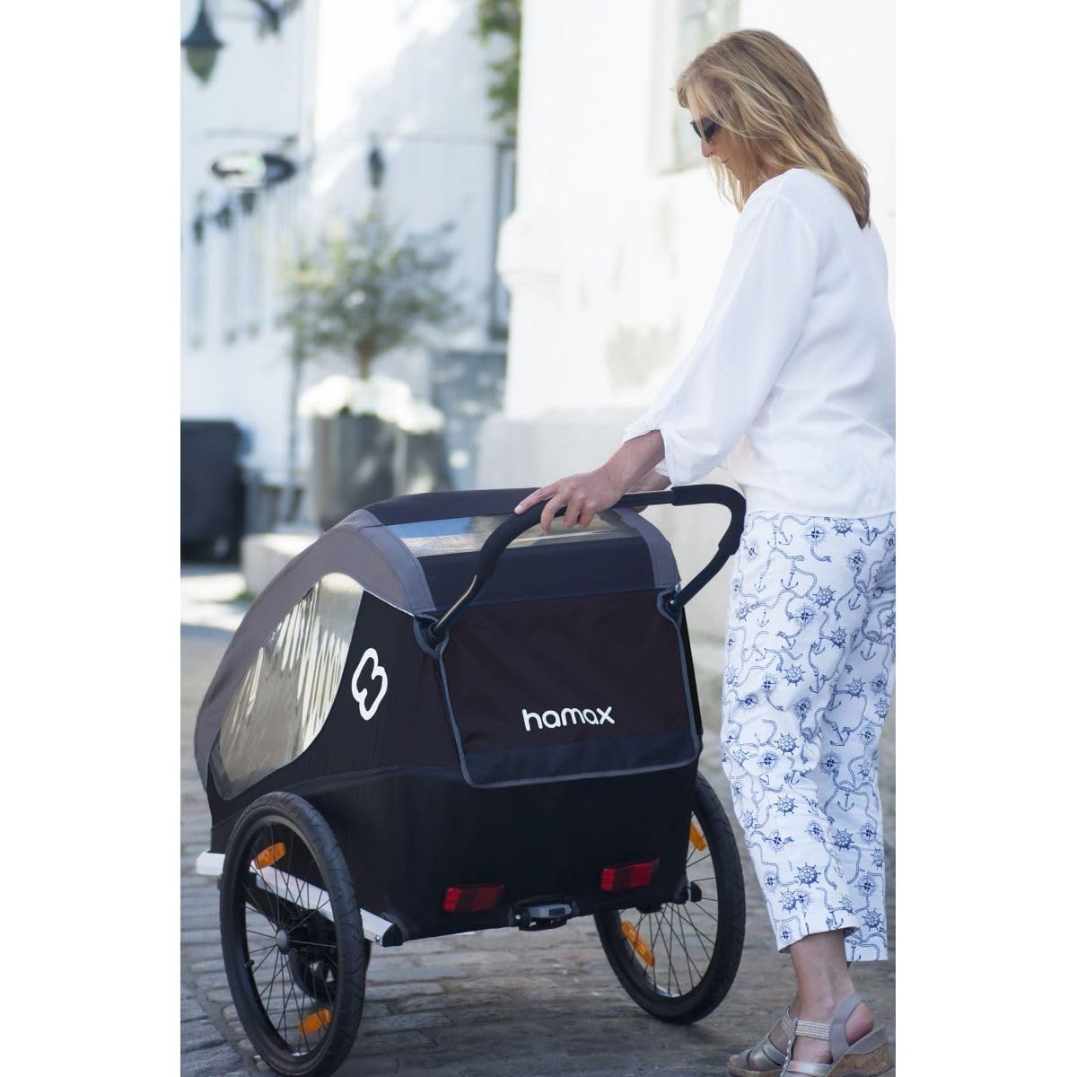 Hamax - Remorque Traveller 2 Places - Remorque Vélo et Poussette - Sécurité Optimale - Harnais 5 Points - Réflecteurs Multiples - Légère et Pliable - pour Enfants Jusqu'à 22 kg