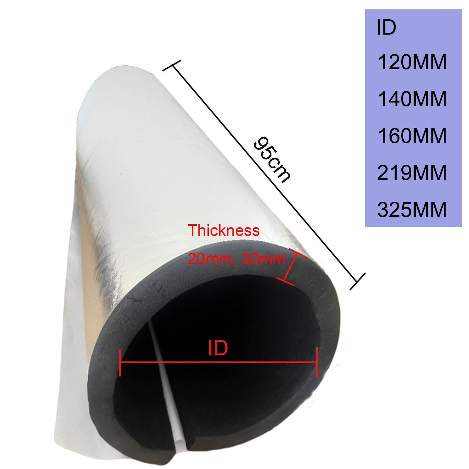 Selbstklebende Rohrisolierung, ID 120 Mm ~ 325 Mm Frostschutzisolierrohr Aus Aluminiumfolie, Rohrdämmung Hitzebeständig, Für Kalt- Und Warmwasserleitungen (Color : ID325mm, Size : 30mm)