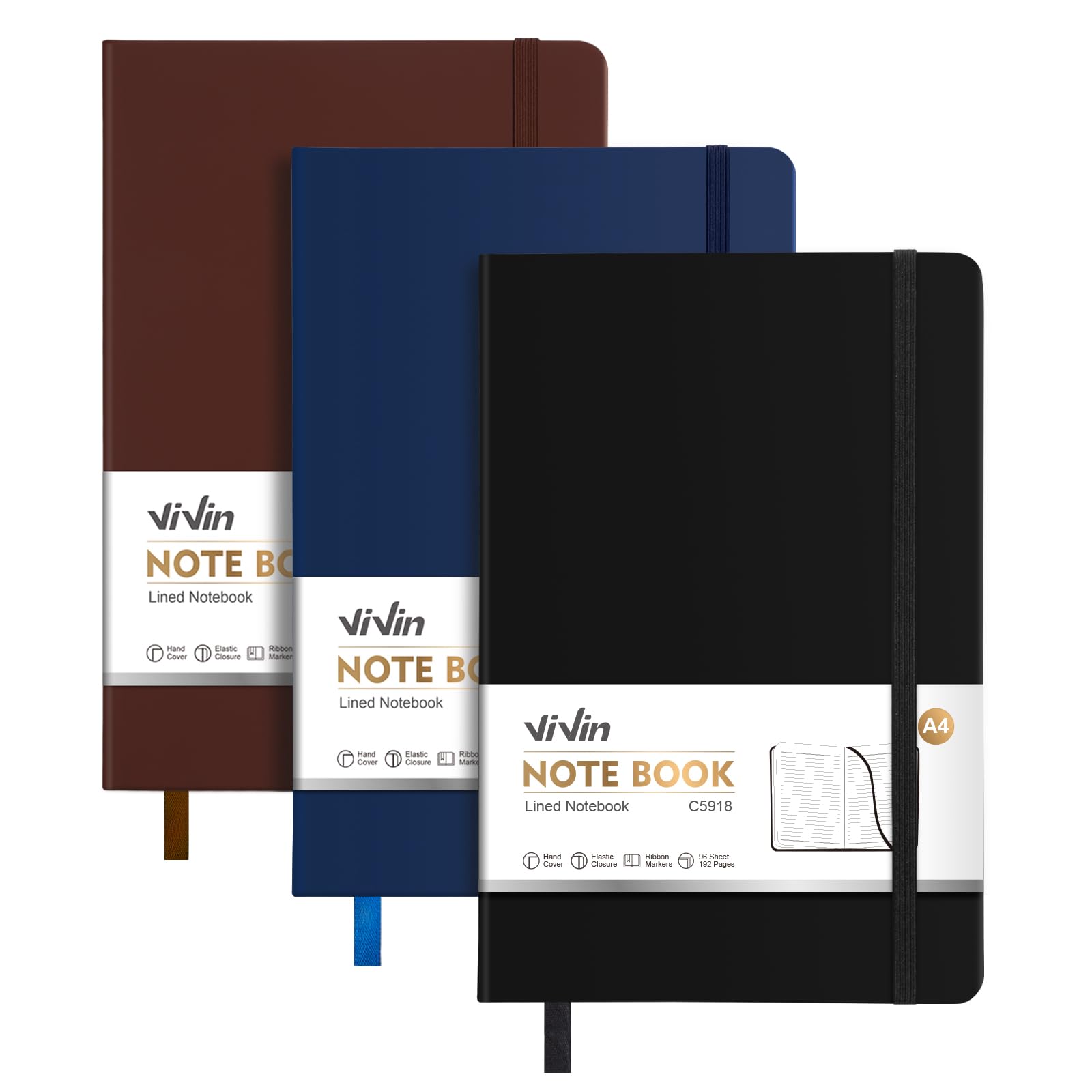 ViVin Quaderno a righe formato A4 per lavoro, 21,6 x 27,9 cm, in pelle, con copertina rigida, 192 pagine, professionale, a righe, per ufficio e affari