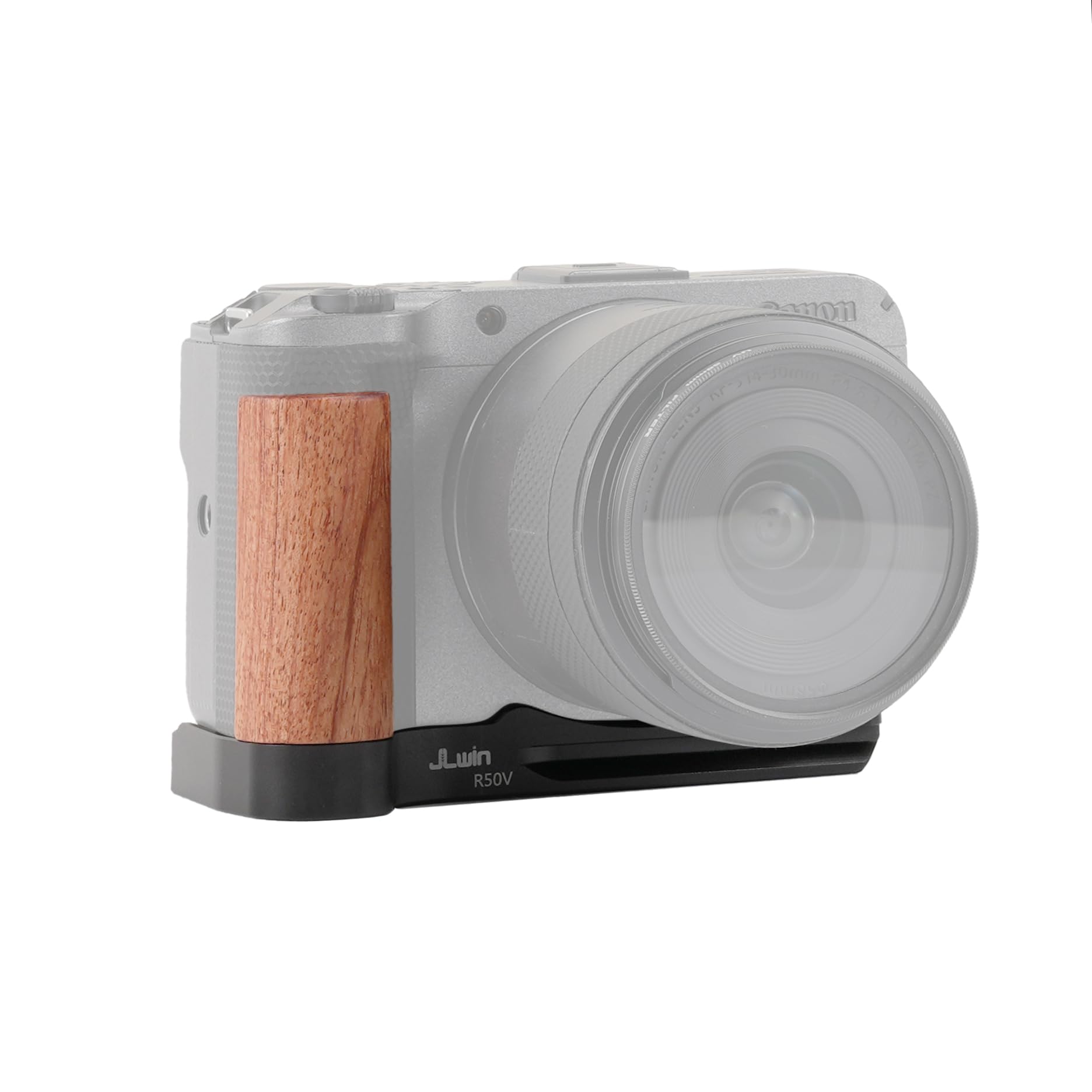 R50 V uchwyt w kształcie litery L z drewnianym uchwytem do aparatu Canon EOS R50 V, pasuje do aluminiowej płyty podstawowej Arca-Swiss Quick Release, z mocowaniami 0,6 cm - 20, kompatybilny ze