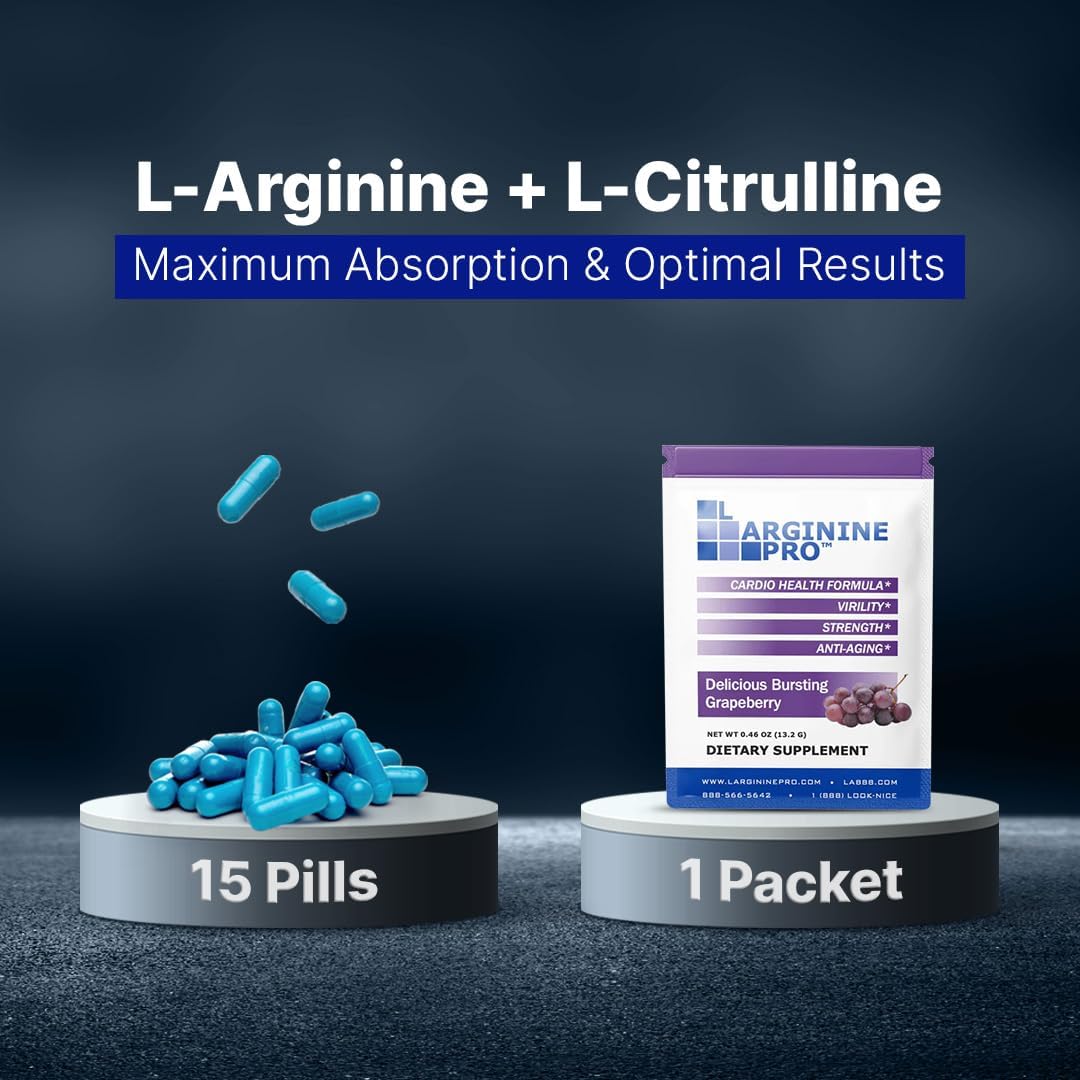 L-ARGININE PRO Supplement Powder | 60 Packets Single Serve Travel Size | 5,500mg of L-arginine Plus 1,100mg L-Citrulline, Grape - Image 5