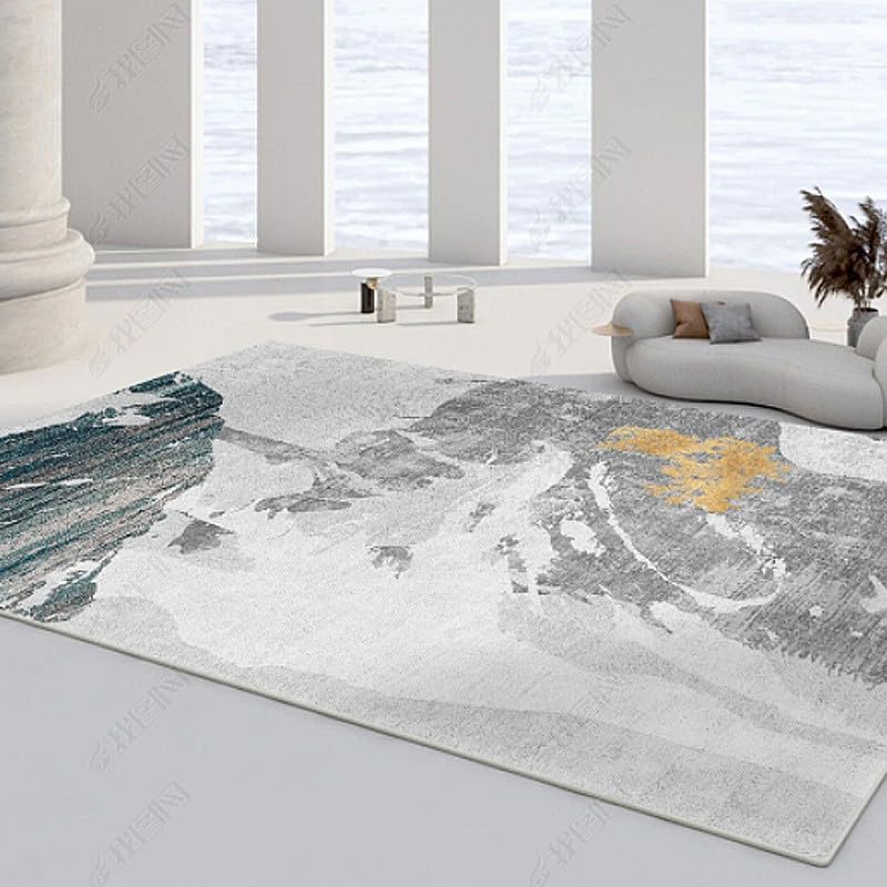 Tappeto Salotto 140 x 160 cm Tappeti Camera da Letto Lavabile Tappeto Pelo Corto Antiscivolo Morbido Tappeti Soggiorno Moderno inchiostro astratto grigio verde giallo