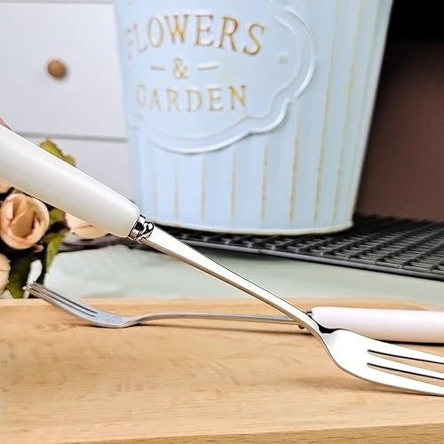 Miniatura 3 de MEIYAHOME Tenedores de postre finos 18-10 tenedores de frutas de acero inoxidable (mango creativo de cerámica blanca), tenedores de degustación,