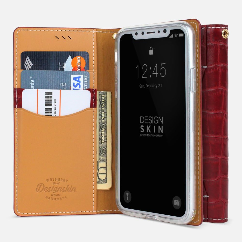 🛒 Crazy Deals DesignSkin iPhone Xs Flip Folio Wallet Case: 100% Leather That is Genuine Cowhide w/Card Slot & Cash Pocket for Apple iPhoneX & XS - Burgundy