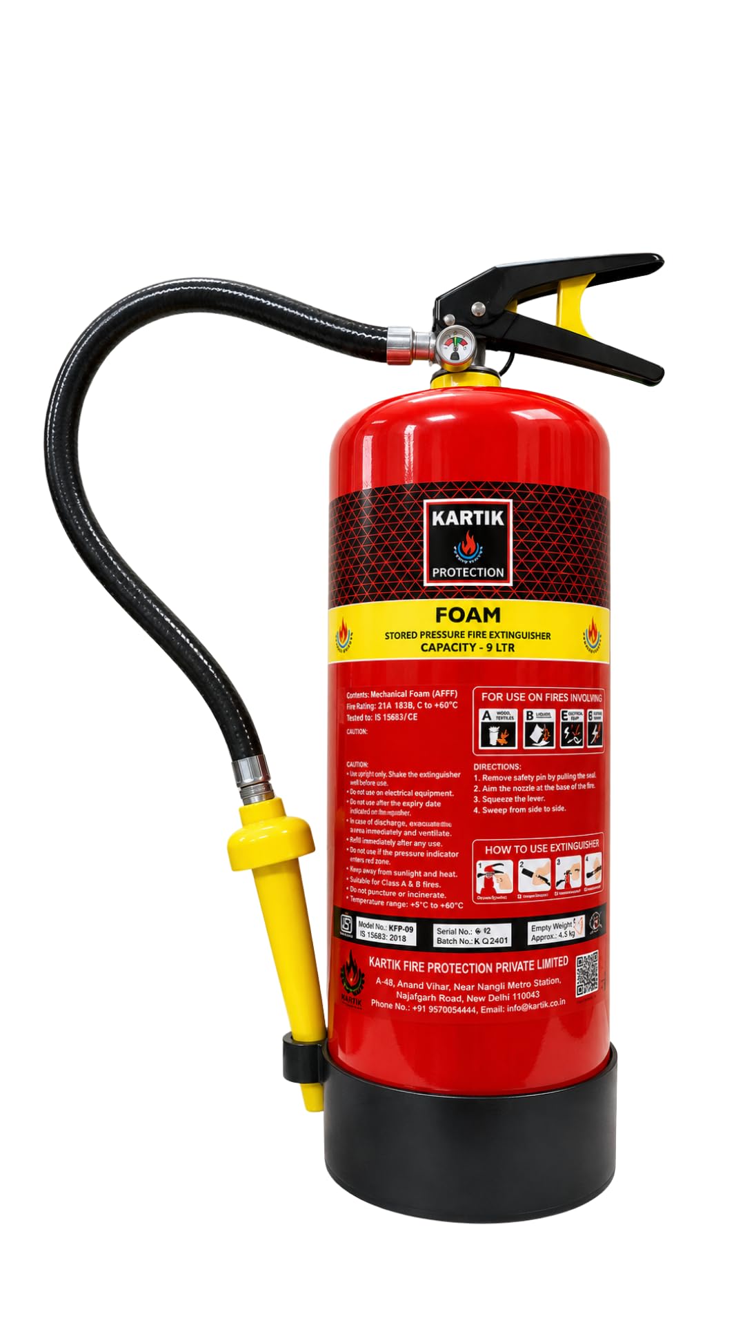 KARTIK Fire Foam Type Fire Extinguisher 9 Ltr Suitable for Class B and A of Fire | ISI & CE marked-picture-13
