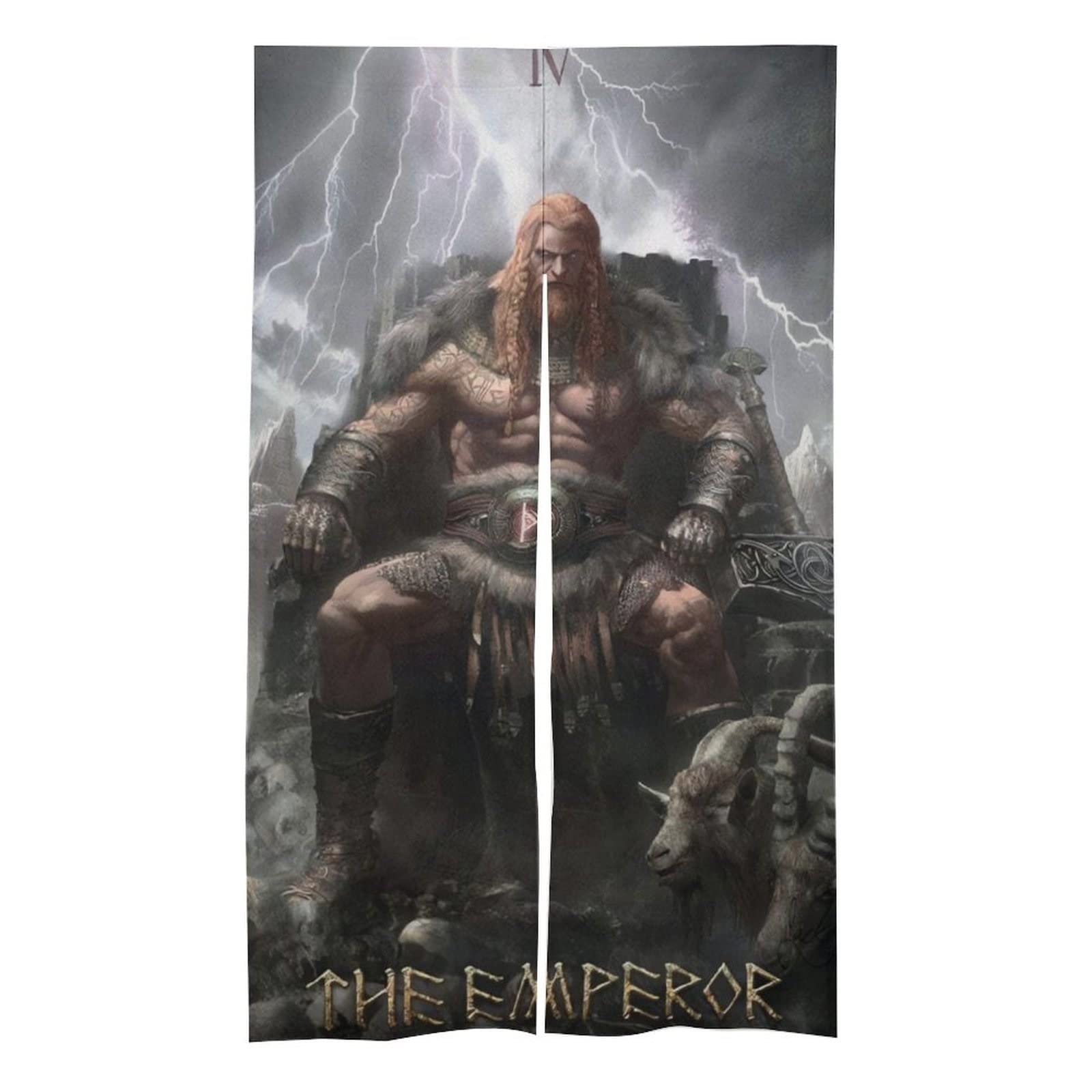 Rideaux occultants sans perçage motif marteau de Thor en lin pour fenêtre