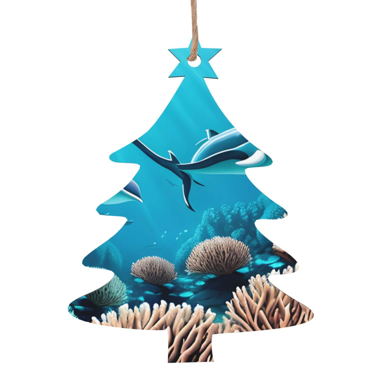 Deep Sea Whales Printed Christmas Wooden Pendants, Simple and Environmentally Friendly, Holiday decorationsã€‚