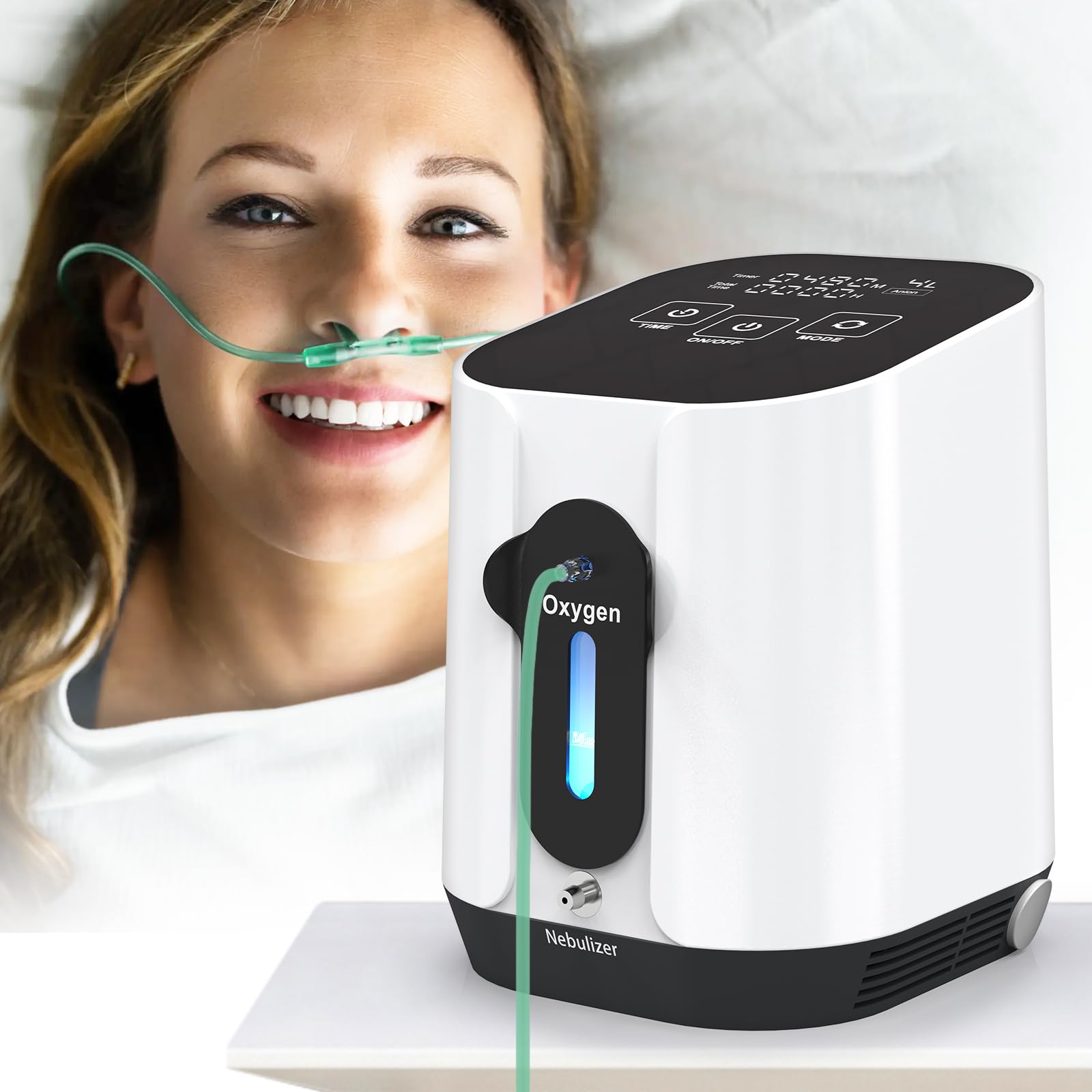 Sauerstoffgerät für Zuhause Tragbarer, Sauerstoffgerät mit Sauerstoff und Vernebelung, Touch-Steuerung Sauerstoffgenerator, 30%-90% Reinheit 1-4L/min Durchfluss, Geeignet für Zuhause Büro Reisen,2.6kg