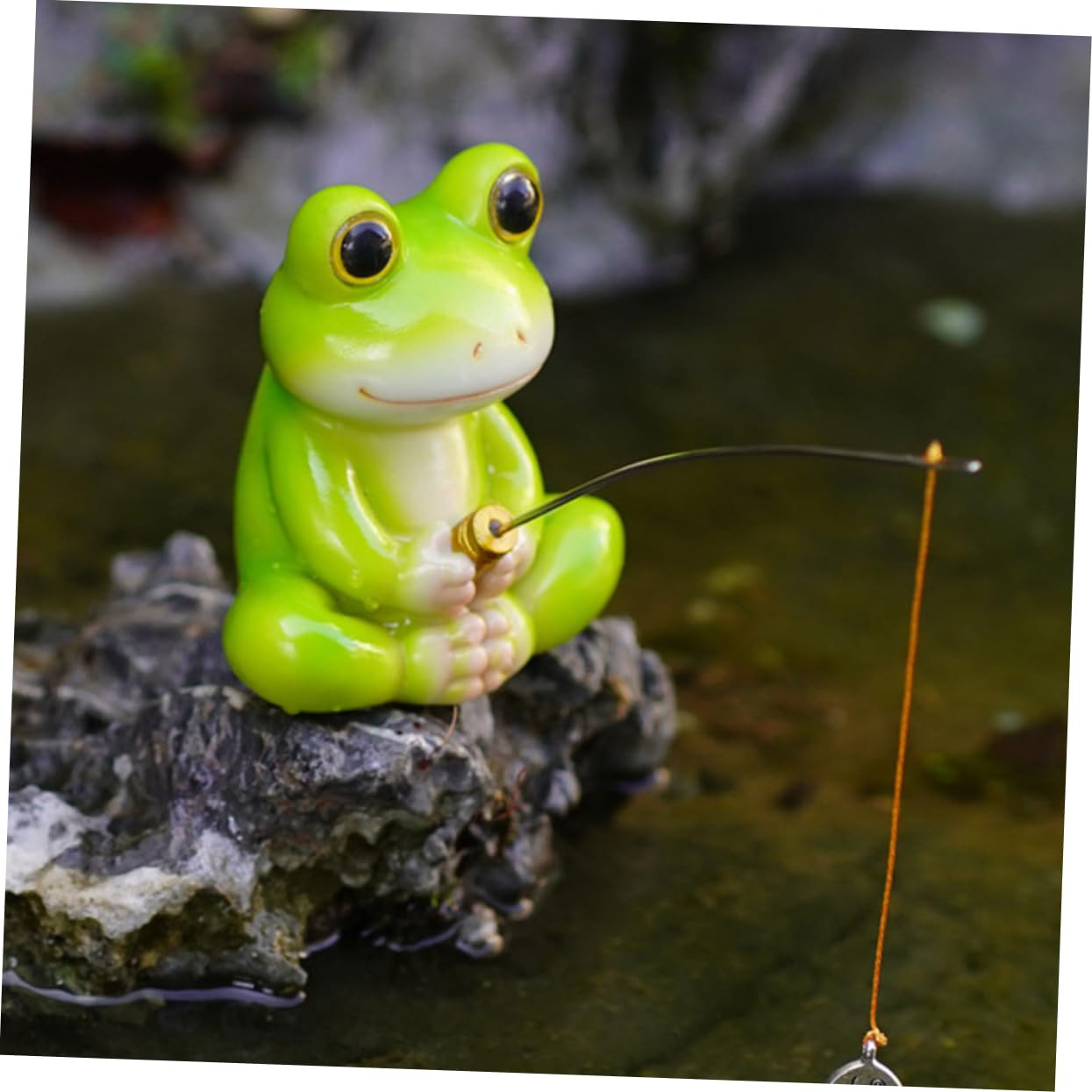 PRETYZOOM 2 Piezas Estatua De Pesca De Rana Decoraciones para Peceras Pequeñas Ornamento del Acuario Mini Figuritas De Ranas Juguetes De Pescado para Niños Mini Ranas Resina Green