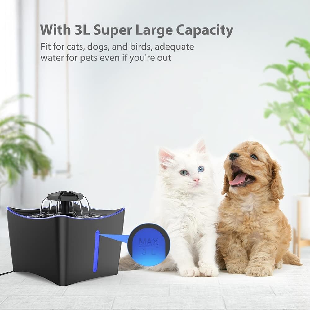 Cat Water Fountain, 3L Pet Fountain Cat Fountain with Super Quiet Pump