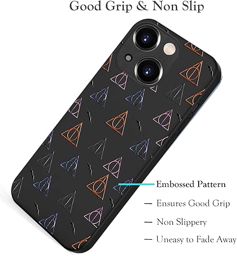 Miniatura 3 de Unov Funda compatible con iPhone 13 Mini Harry Dealthly Hallows diseño de patrón en relieve, delgada protectora de TPU suave cubierta trasera