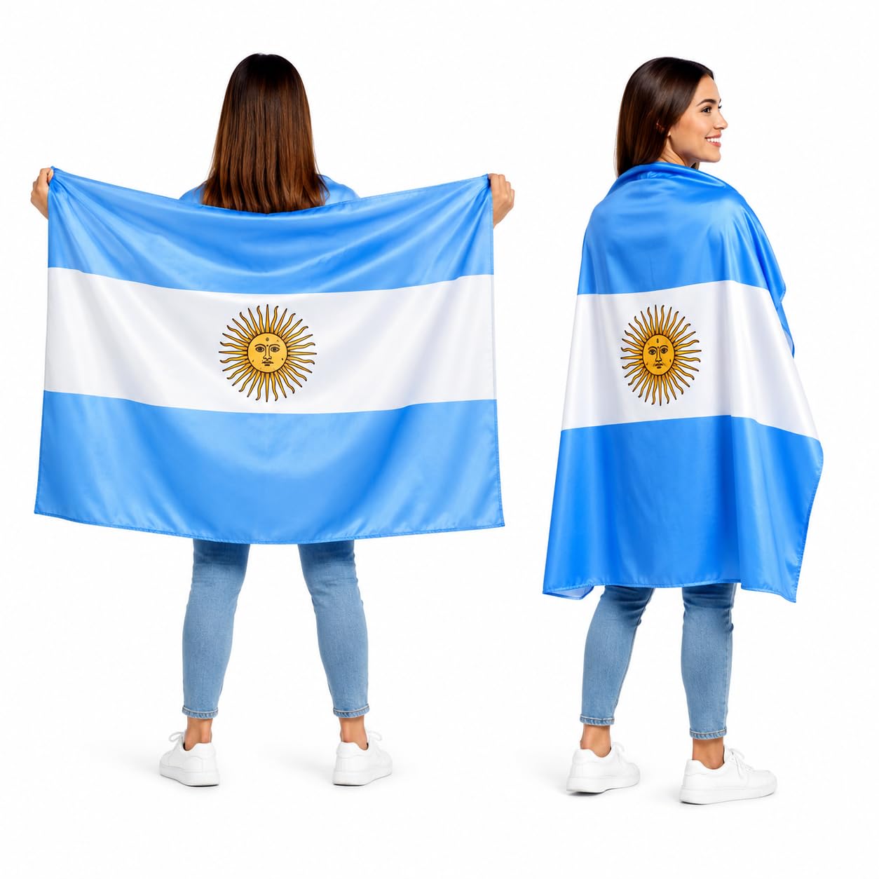 Joinpaya Argentina Flag Cape 2 Pack, Wearable Argentinian National Flags Body Cape for Soccer Matches, Lightweight Fan Costume Accessory for Stadium Cheering, World Football Tournament Event