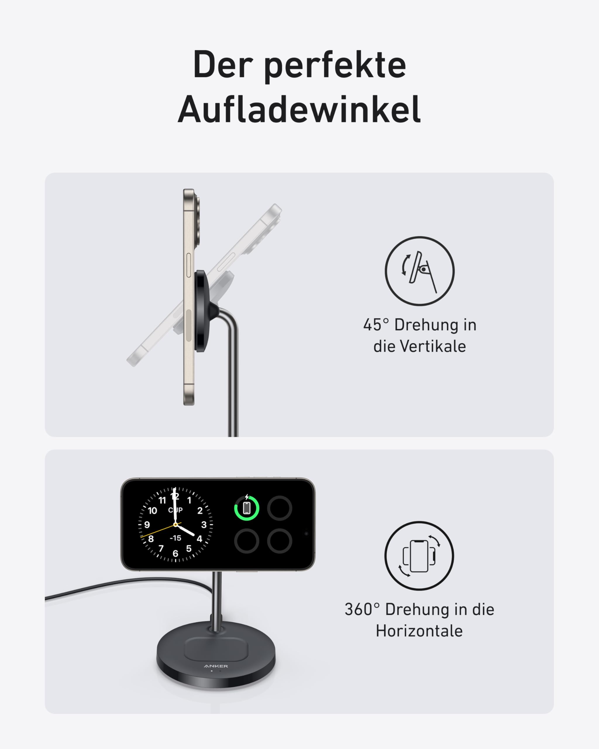 Anker MagGo 15W Magsafe Ladegerät kompatibel, 2-in-1 Induktive Ladestation, Qi2 Wireless Charger für iPhone 17/16/15/14/13/12, AirPods Pro, Mit 1,5m USB C Kabel, ohne Netzteil
