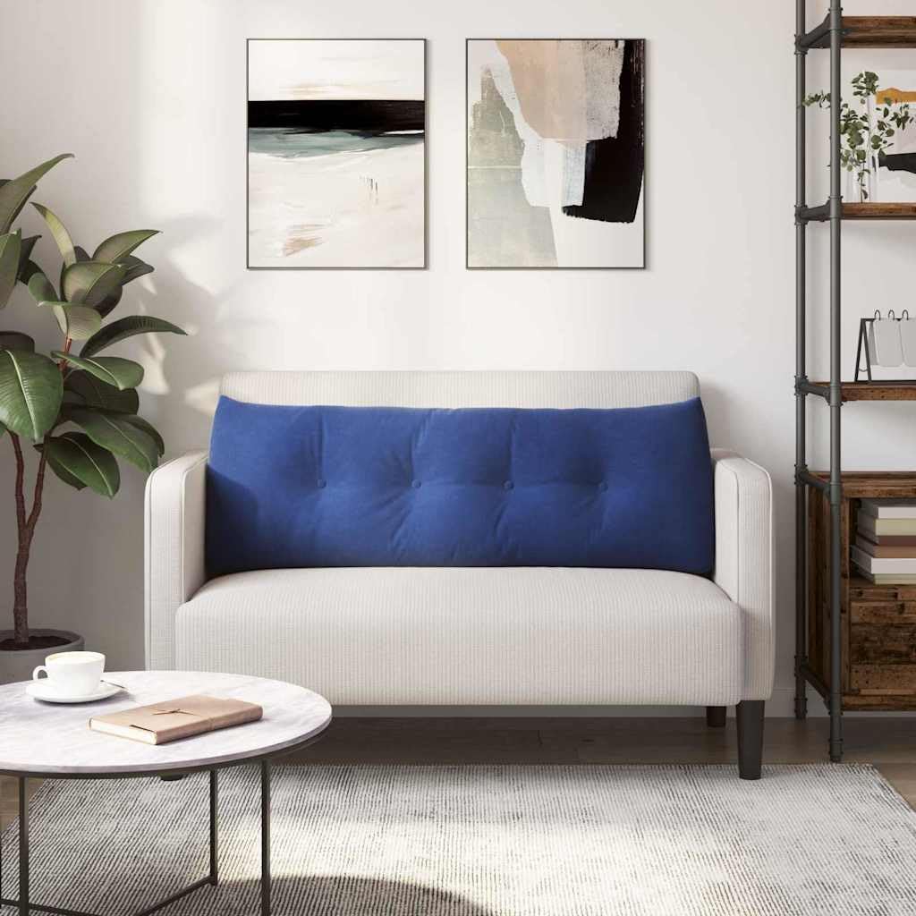 Lendenkissen, Samt, blau, 140 x 24 x 50 cm, mit Seitentasche, ergonomisches Rückenkissen, für Sofa, Bett, Büro, abnehmbarer Bezug, Füllung aus Polyester