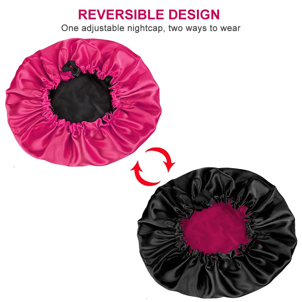 Volhuluk 3 Pezzi Cuffia Seta Capelli Ricci, Cuffia Seta Capelli Notte, Berretto da Notte Raso Elastico, Morbida e Confortevole, Cuffia Capelli Ricci Notte per Donna(Blu,Viola,Rosso