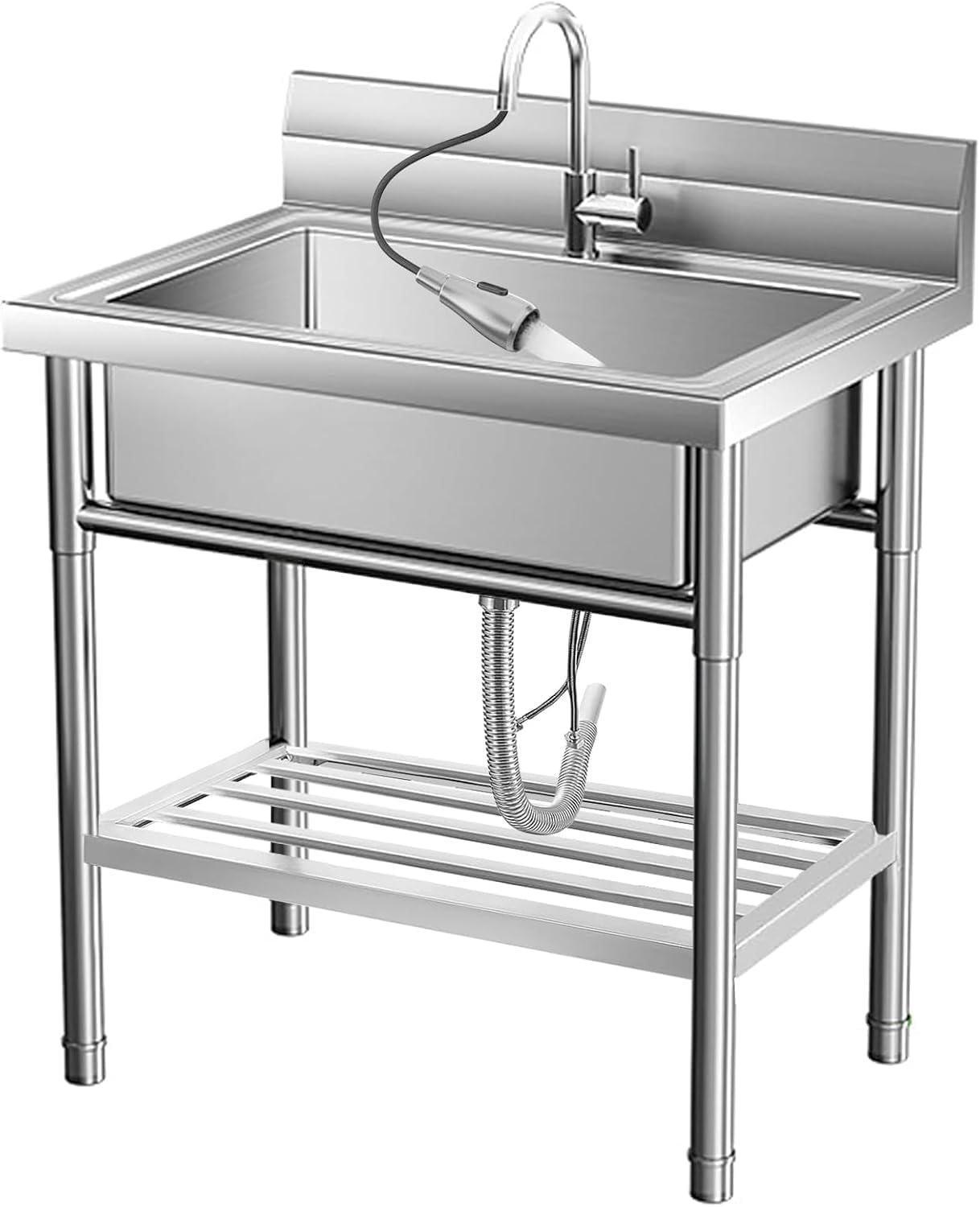 Garvee Freistehende Edelstahl Spültisch Gastro 1 Becken, 50 Cm Gewerbliche Küchenspüle Mit Wasserhahn, Spülschrank Edelstahl Outdoor Spüle Für Küche, Garage, Waschküche, Restaurant, 50T x 46B x 85H Cm