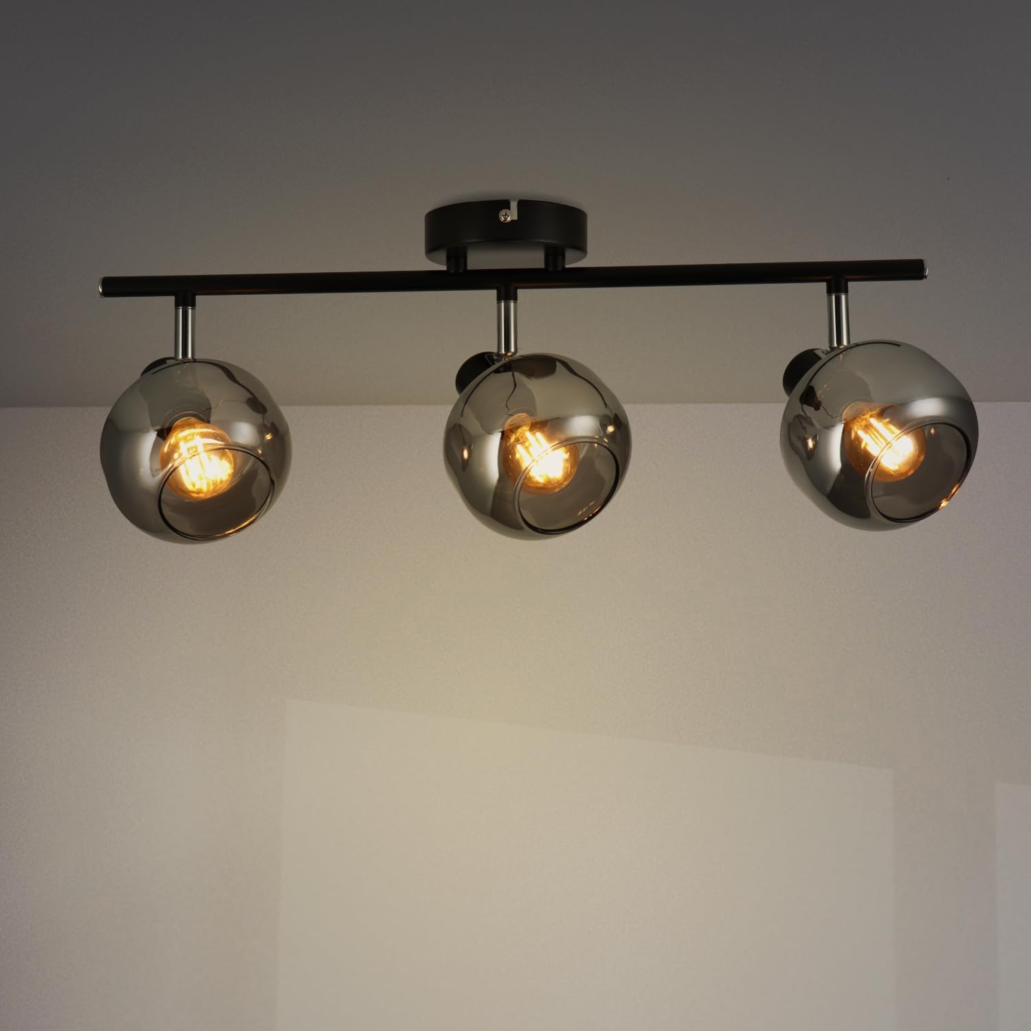 M Ledme - Glass Series 3 Spotlights, LED Interior Spotlight for Ceiling Bulbs E14, LED Interior Ceiling Light Black Finish (Bulb Not Included)