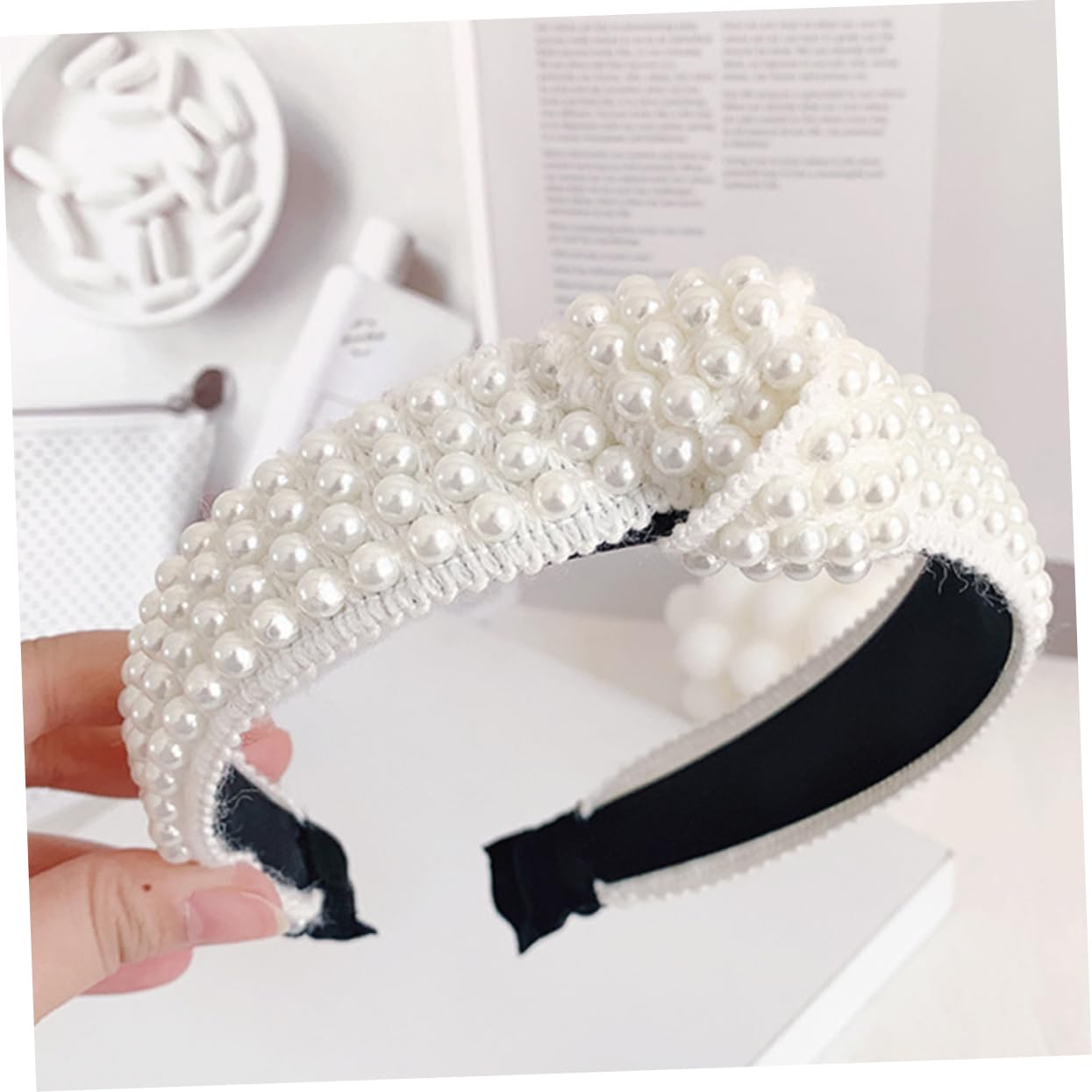 FRCOLOR 6pezzi Fasce Per Con Perle Da Cerchietti Eleganti Bianco e Nero Per Donne e Ragazze Accessori Minimalisti Per Cerimonie e Occasioni Speciali
