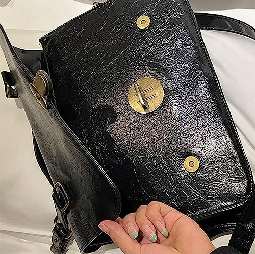 JHTPSLR Dark Academia Aesthetic Messenger Bag Black PU Leather Satchel Shoulder Bag Crossbody Bag British Preppy Backpack4