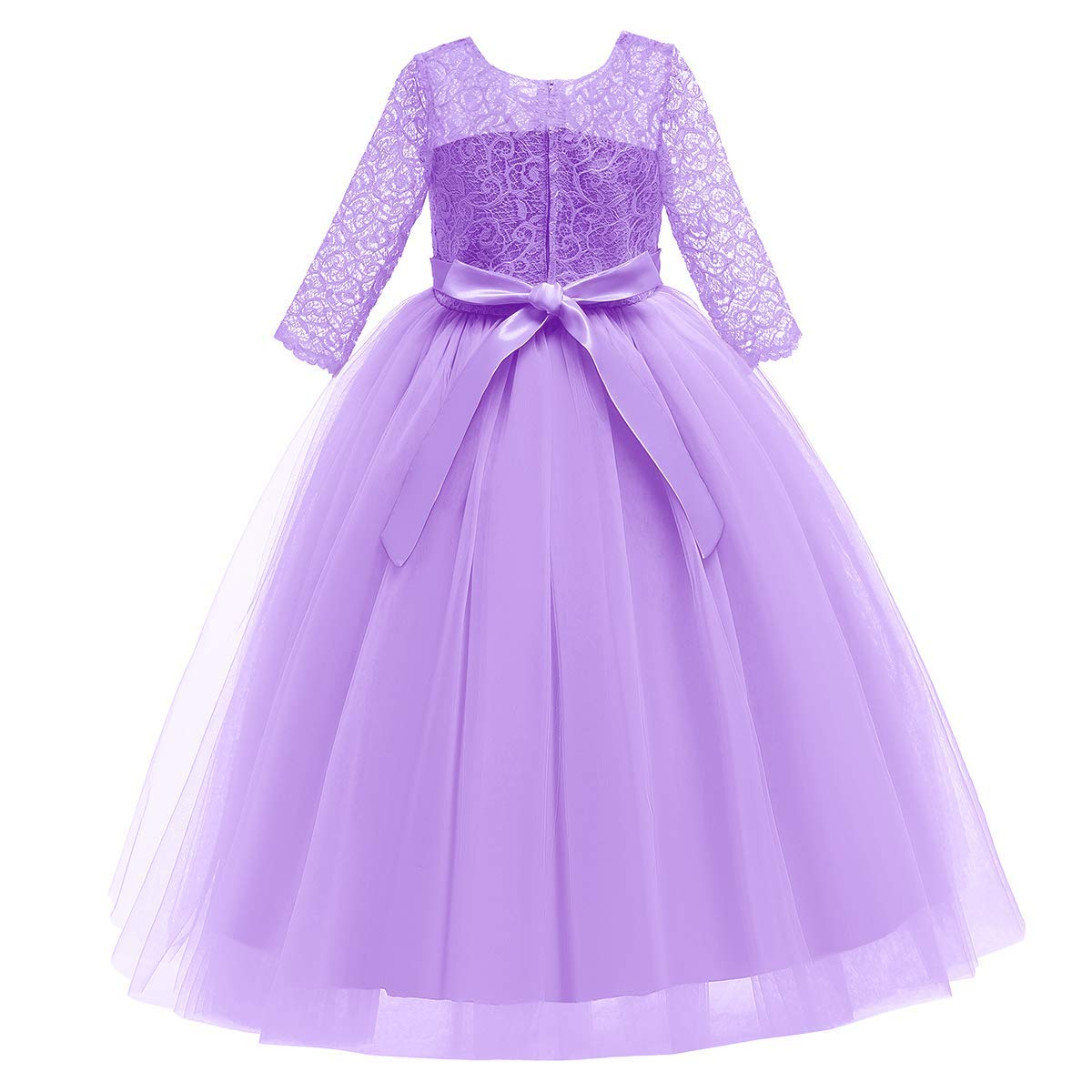 IWEMEK Flower Girls 3/4 Sleeve Floral Lace Tulle First Communion Pageant Dresses Kids Big Girls Princess Birthday Carnival Christmas Bridesmaid Wedding Party Prom Ball Gown 2-14 Years — view 6