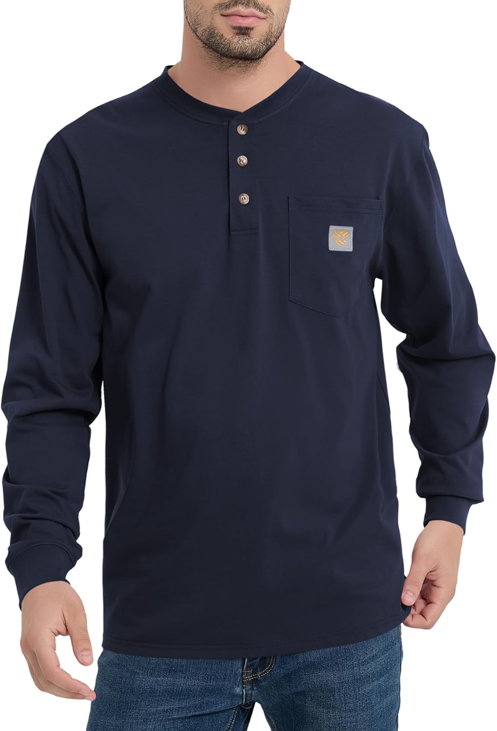 Men's Loose Fit Heavyweight Work Long Sleeve Henley T-Shirts Workwear Pocket Tee(Regular&Tall)