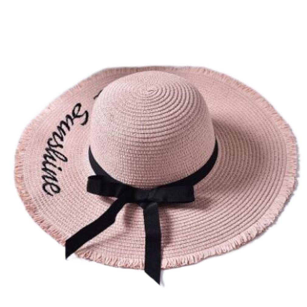 Cappello di Paglia Estivo con Ricamo Cappello da Spiaggia con Protezione Solare a Tesa Larga Cappello da Sole Pieghevole Regolabile floscio per Donna