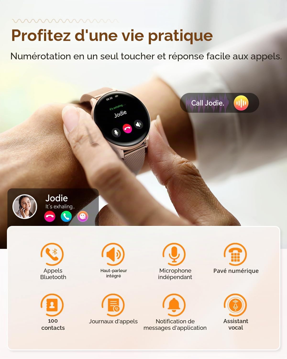 Montre Connectée Femme avec Appel Bluetooth, 1.27" Smartwatch avec Fréquence Cardiaque, Moniteur de Sommeil, Podomètre Calories, Spo2, 120+ Modes Sportifs Étanche IP68 Android iOS (Or)